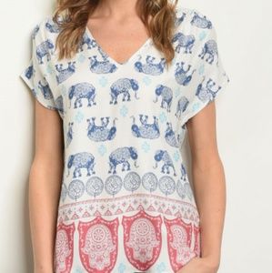 Elephant Print Short Sleeve Top